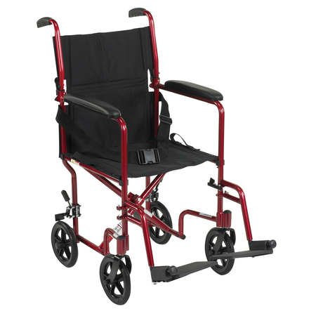 DRIVE MEDICAL Lightweight Transport Wheelchair, 19" Seat, Red atc19-rd
